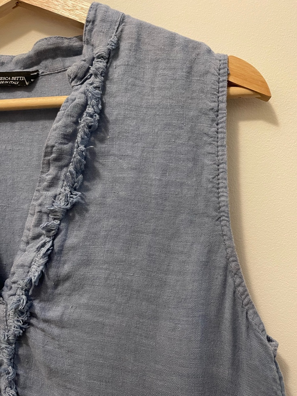 Linen Sleeveless Tiered Midi Dress in Light Blue - Picture 4 of 8